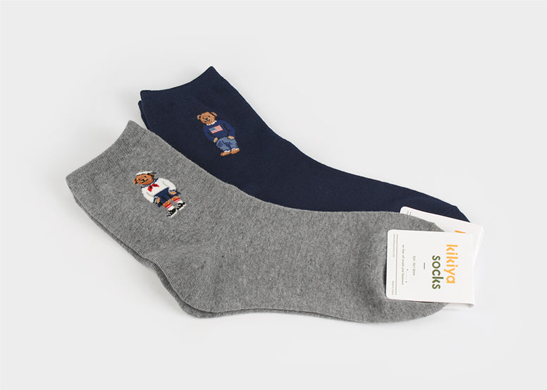 Adorable Bear Women's Crew Socks (White, Oatmeal, Grey, Navy, Black)