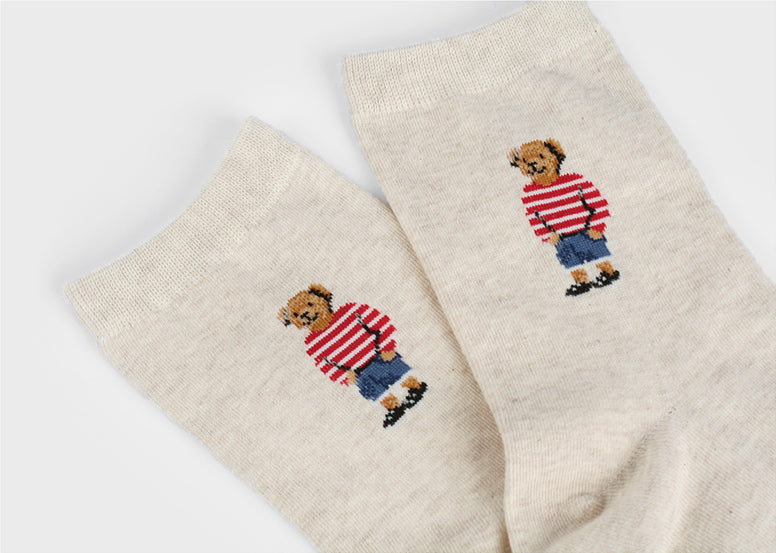 Adorable Bear Women's Crew Socks (White, Oatmeal, Grey, Navy, Black)