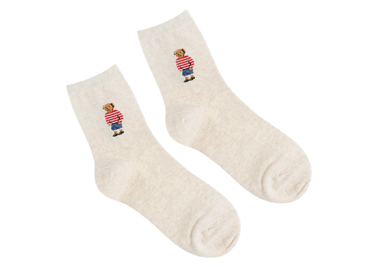 Adorable Bear Women's Crew Socks (White, Oatmeal, Grey, Navy, Black)