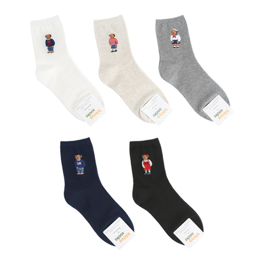 Adorable Bear Women's Crew Socks (White, Oatmeal, Grey, Navy, Black)