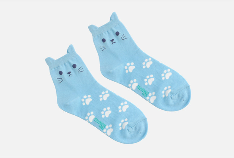 Cat Women's Crew Socks (White, Yellow, Pink, Blue, Grey)