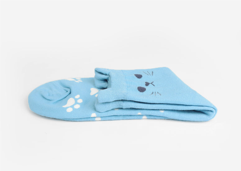 Cat Women's Crew Socks (White, Yellow, Pink, Blue, Grey)