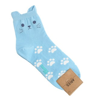 Cat Women's Crew Socks (White, Yellow, Pink, Blue, Grey)