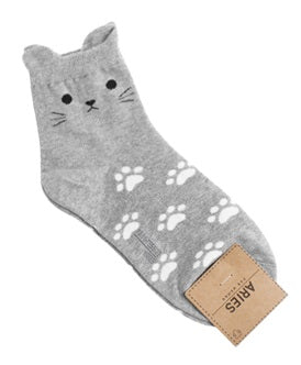 Cat Women's Crew Socks (White, Yellow, Pink, Blue, Grey)