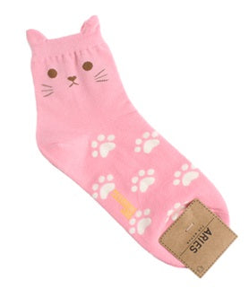 Cat Women's Crew Socks (White, Yellow, Pink, Blue, Grey)