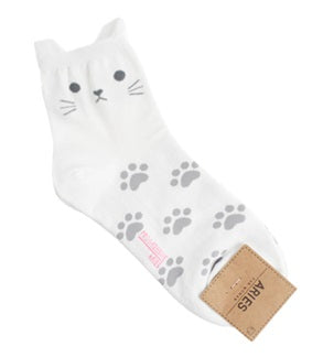 Choco & Latte Cat Women Crew Socks White