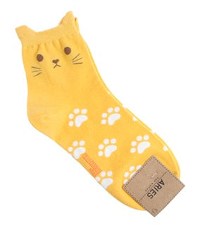 Cat Women's Crew Socks (White, Yellow, Pink, Blue, Grey)