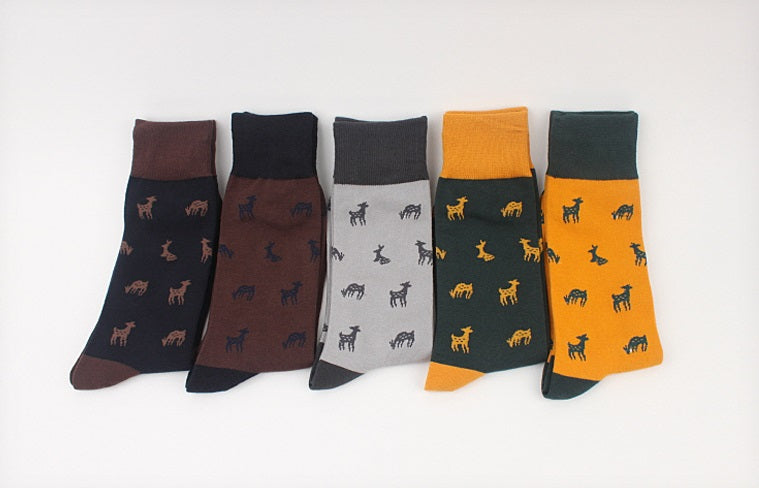 Deer Men's Crew Socks (Yellow, Dark Green, Navy, Brown, Grey)