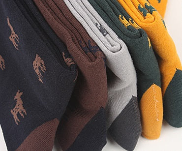 Deer Men's Crew Socks (Yellow, Dark Green, Navy, Brown, Grey)