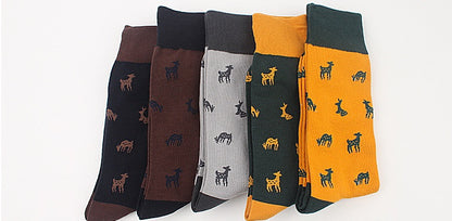 Deer Men's Crew Socks (Yellow, Dark Green, Navy, Brown, Grey)