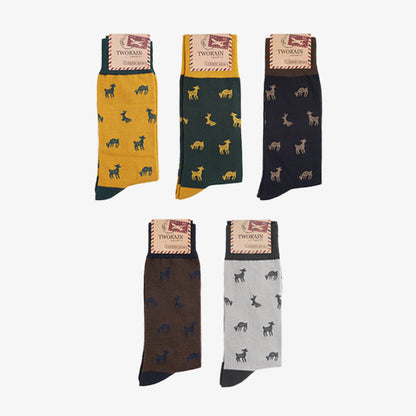 Deer Men's Crew Socks (Yellow, Dark Green, Navy, Brown, Grey)