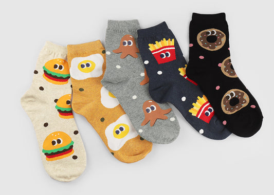 Delicious Women's Crew Socks (Hamburger, Fried Egg, Sausage, French Fries, Donut)