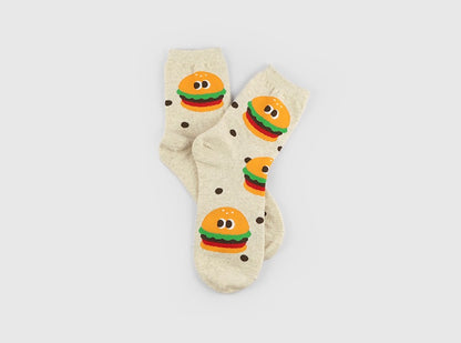 Delicious Women's Crew Socks (Hamburger, Fried Egg, Sausage, French Fries, Donut)