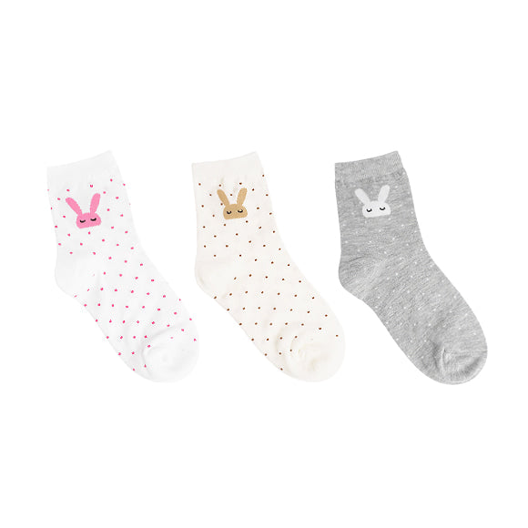 Dot Rabbit Women's Crew Socks (White/Pink, Ivory/Brown, Grey)