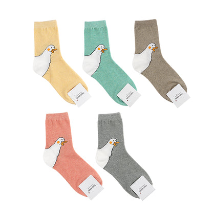 Ducky Women's Crew Socks (Yellow, Mint, Mocha, Pink, Grey)