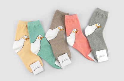 Ducky Women's Crew Socks (Yellow, Mint, Mocha, Pink, Grey)