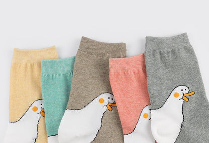 Ducky Women's Crew Socks (Yellow, Mint, Mocha, Pink, Grey)