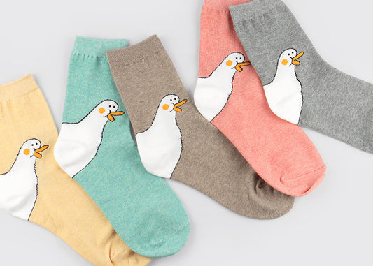 Ducky Women's Crew Socks (Yellow, Mint, Mocha, Pink, Grey)