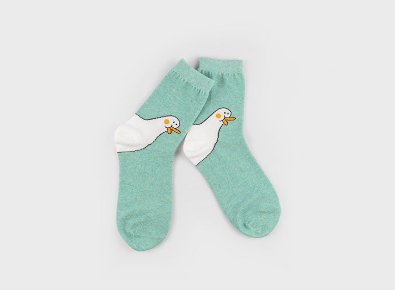 Ducky Women's Crew Socks (Yellow, Mint, Mocha, Pink, Grey)