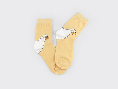 Ducky Women's Crew Socks (Yellow, Mint, Mocha, Pink, Grey)