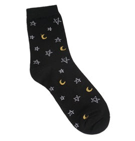 Moon & Stars Women's Crew Socks (Galactic Grey, Nautical Navy, Eclipse Black, Lunar White)