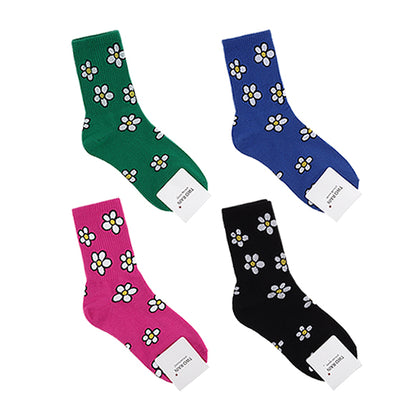 Floral Women's Crew Socks (Green, Blue, Pink, Black)