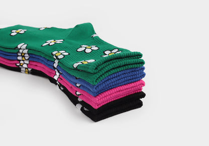 Floral Women's Crew Socks (Green, Blue, Pink, Black)