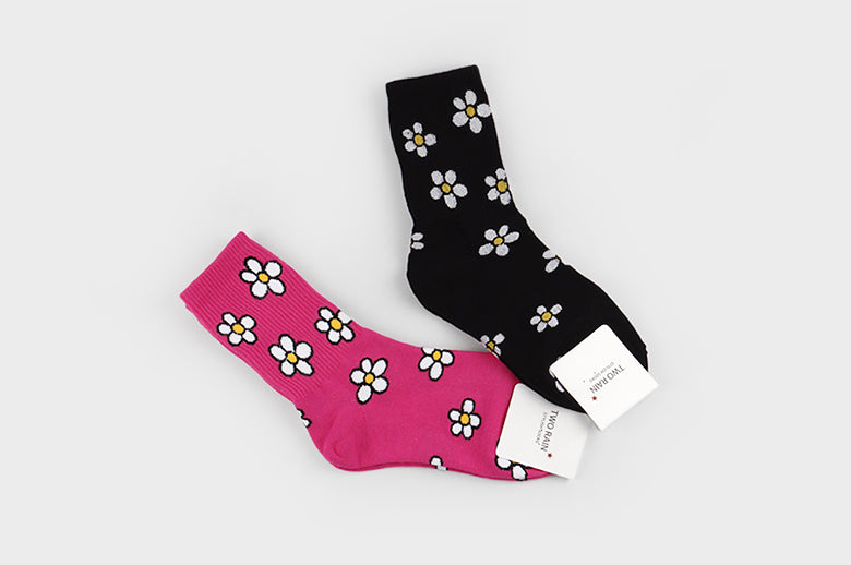 Floral Women's Crew Socks (Green, Blue, Pink, Black)