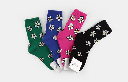 Floral Women's Crew Socks (Green, Blue, Pink, Black)