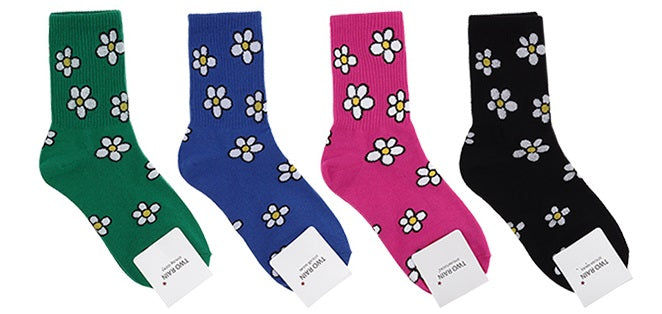 Floral Women's Crew Socks (Green, Blue, Pink, Black)