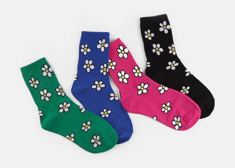 Floral Women's Crew Socks (Green, Blue, Pink, Black)