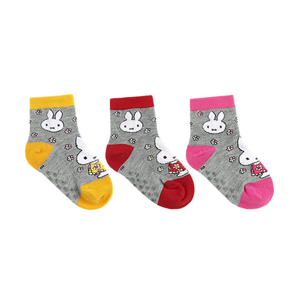 Flower Rabbit Kids Crew Socks (Grey with Yellow, Grey with Pink, Grey with Red)