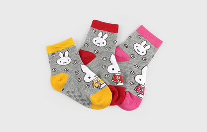 Flower Rabbit Kids Crew Socks (Grey with Yellow, Grey with Pink, Grey with Red)