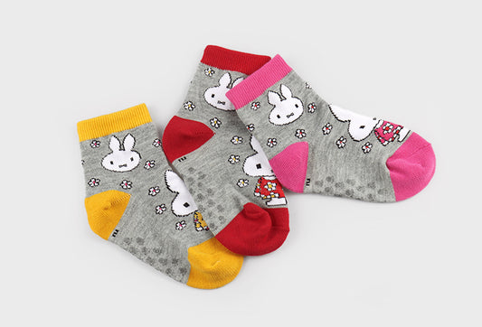 Flower Rabbit Kids Crew Socks (Grey with Yellow, Grey with Pink, Grey with Red)