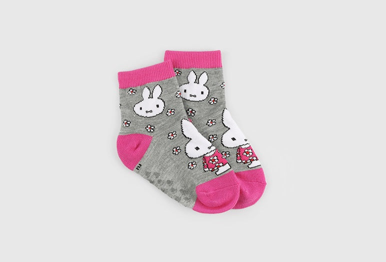 Flower Rabbit Kids Crew Socks (Grey with Yellow, Grey with Pink, Grey with Red)