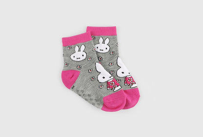 Flower Rabbit Kids Crew Socks (Grey with Yellow, Grey with Pink, Grey with Red)