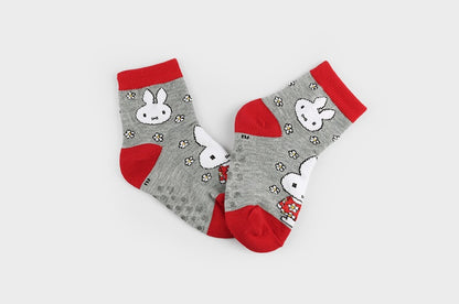 Flower Rabbit Kids Crew Socks (Grey with Yellow, Grey with Pink, Grey with Red)