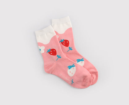 Strawberry Women's Crew Socks (Kingsberry White, Strawberry Dot White, Strawberry Pattern White, Strawberry Milk Pink, Flower Strawberry Pink)