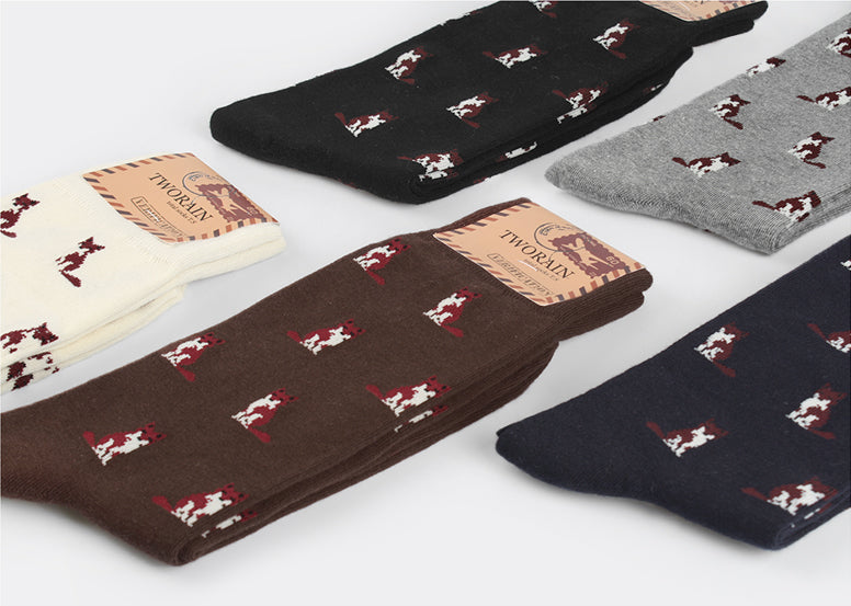 Fox Men's Crew Socks (Ivory, Grey, Brown, Navy, Black)