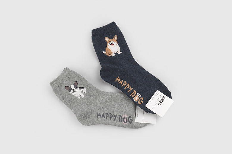 Happy Dog Women's Crew Socks (Oatmeal, Mocha, Grey, Navy, Black)