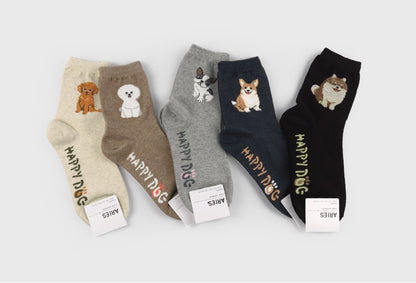 Happy Dog Women's Crew Socks (Oatmeal, Mocha, Grey, Navy, Black)