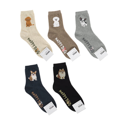 Happy Dog Women's Crew Socks (Oatmeal, Mocha, Grey, Navy, Black)