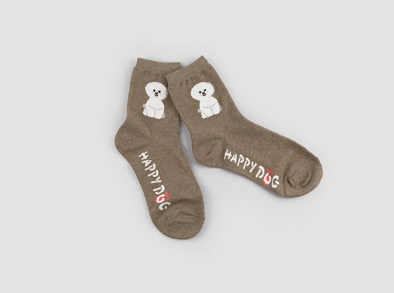 Happy Dog Women's Crew Socks (Oatmeal, Mocha, Grey, Navy, Black)