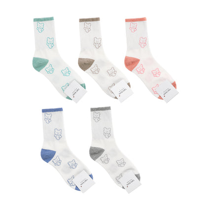 Heart Bear Women Crew Socks (Mint, Mocha, Pink, Sky Blue, Grey)