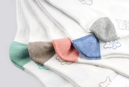 Heart Bear Women Crew Socks (Mint, Mocha, Pink, Sky Blue, Grey)