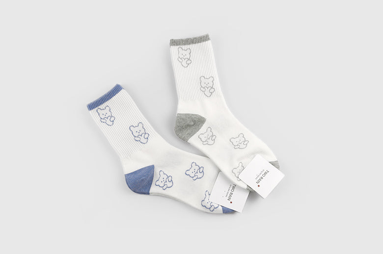 Heart Bear Women Crew Socks (Mint, Mocha, Pink, Sky Blue, Grey)