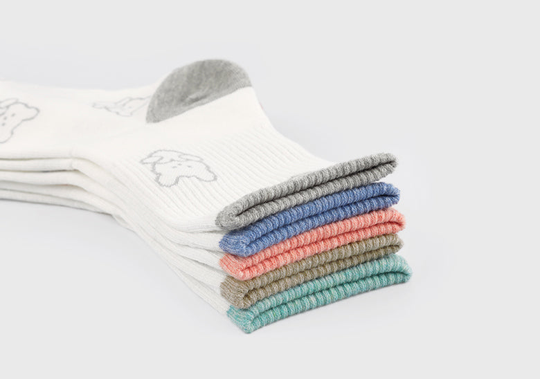 Heart Bear Women Crew Socks (Mint, Mocha, Pink, Sky Blue, Grey)