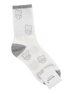 Heart Bear Women Crew Socks (Mint, Mocha, Pink, Sky Blue, Grey)