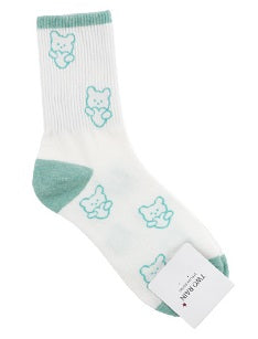 Heart Bear Women Crew Socks (Mint, Mocha, Pink, Sky Blue, Grey)