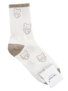 Heart Bear Women Crew Socks (Mint, Mocha, Pink, Sky Blue, Grey)